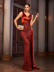 Elegant Drape Satin Embellished Evening Dress RJ12169