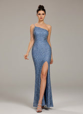 Glam One-Shoulder Sequin Slit Prom Dress GM01059