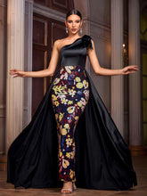 Black Sequin Floral Cape Prom Dress GM01051