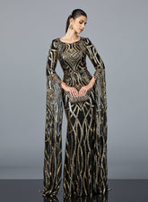 Luxury Geometric Sequin Long Sleeve Formal Dress DH80402