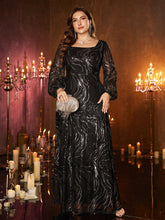 Plus Striped Long Sleeve A-line Sequin Dress EGM08