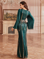Bell Sleeve Tribal Sequin Formal Dress GM010171