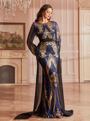 Baroque Sequin Sheer Cape Regal Formal Dress GM010197
