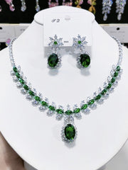 Emerald Green Oval Crystal Necklace Set MRL20006