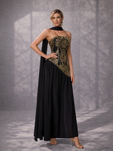 Black Gold Sequin Strapless Prom Dress with Scarf SL30237