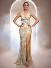 3D Sequin Petal Halter Mermaid Luxe Formal Dress SL30254