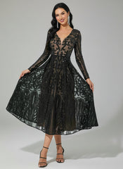 A-Line Tulle Black Midi Dress RJ10179