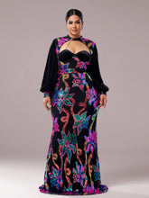 Plus Cutout Lantern Sleeve Mermaid Dress PRJ11296