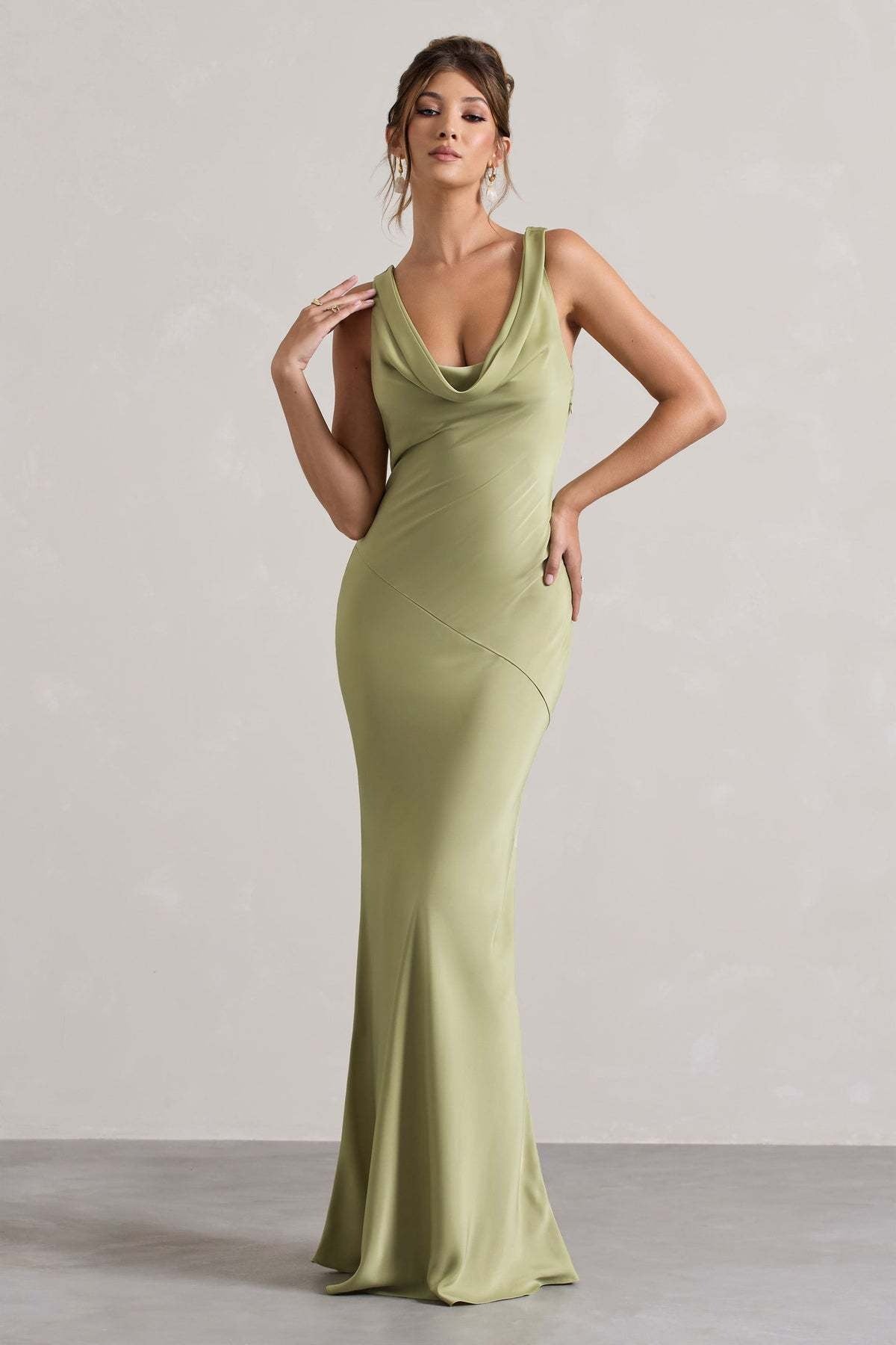 Elegant Cowl Neck Satin Mermaid Formal Evening Dress
