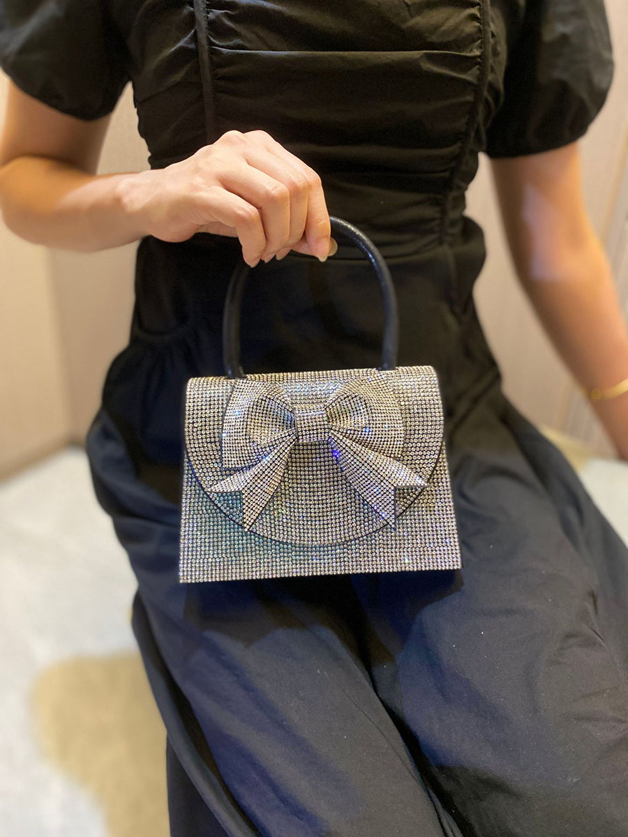 Crystal Bow Embellished Top Handle Clutch MNBF139