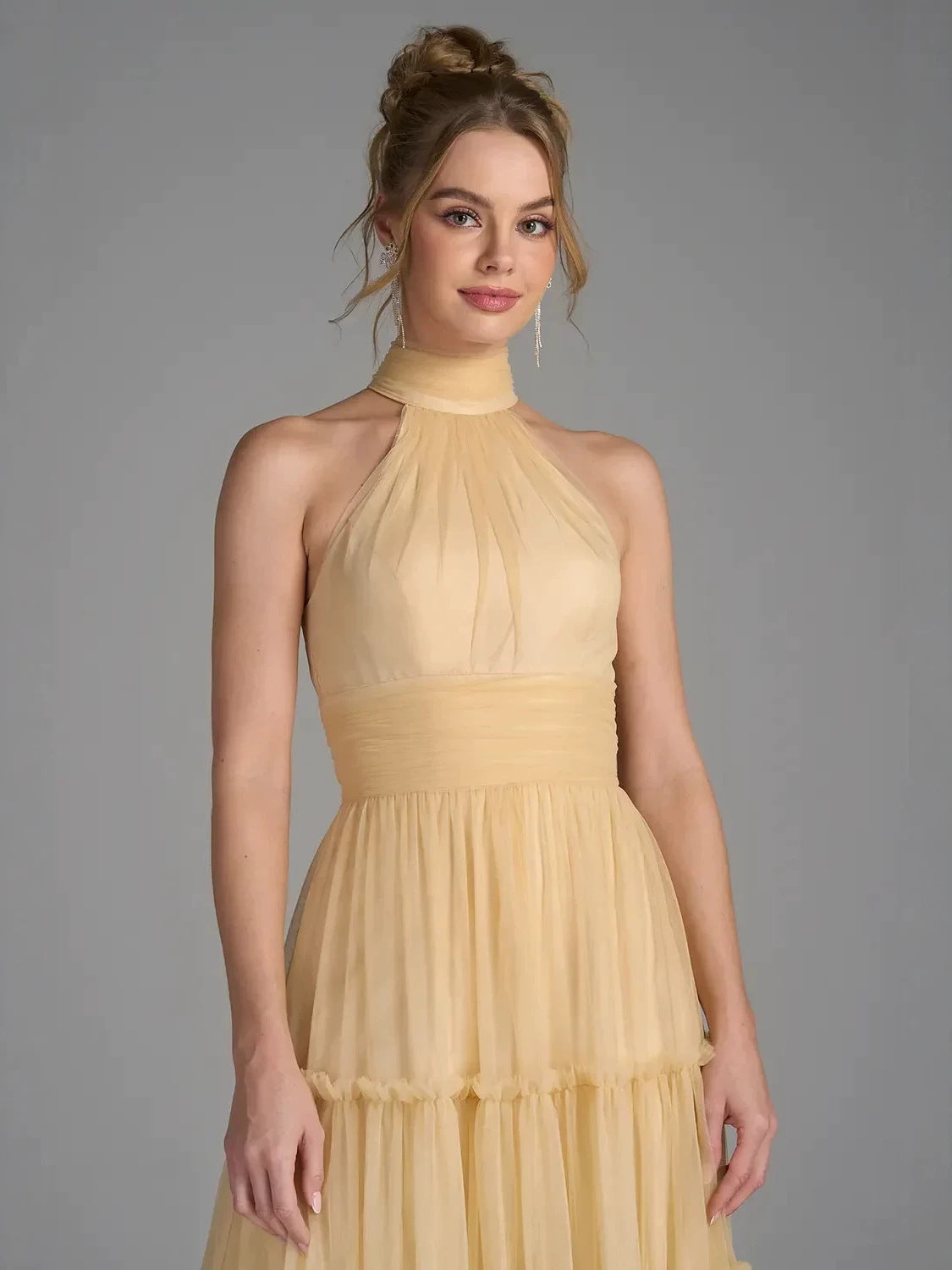 Elegant Tiered Tulle A-Line Maxi Evening Dress XF251369